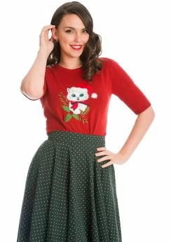 KILLSTAR Sales Store 17 Banned Holly Cat Christmas 50's Jumper Red