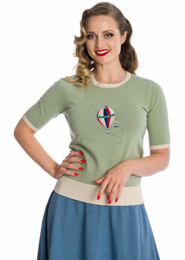 Banned Vintage Globe Hot Air Balloon Jumper Green