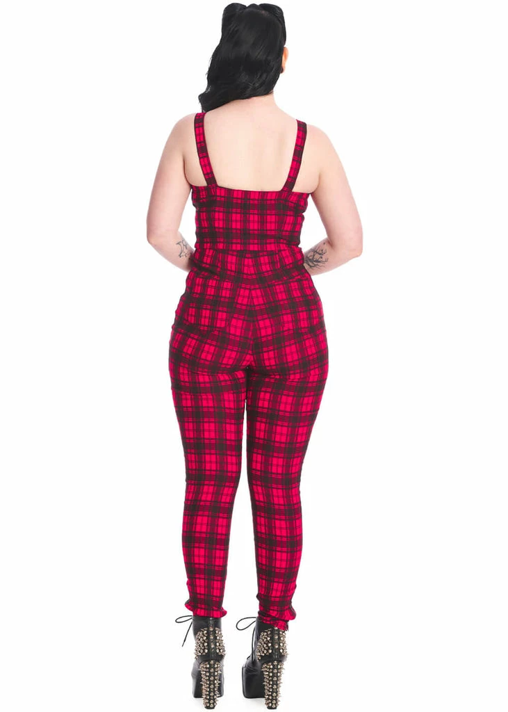Banned Lenore Tartan 80's Jumpsuit Red 5 Banned Lenore Tartan 80's Jumpsuit Red - Image 3