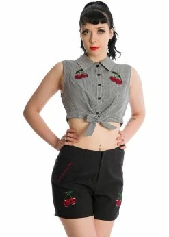 Banned Cherry Skull Up 50's Blouse Black