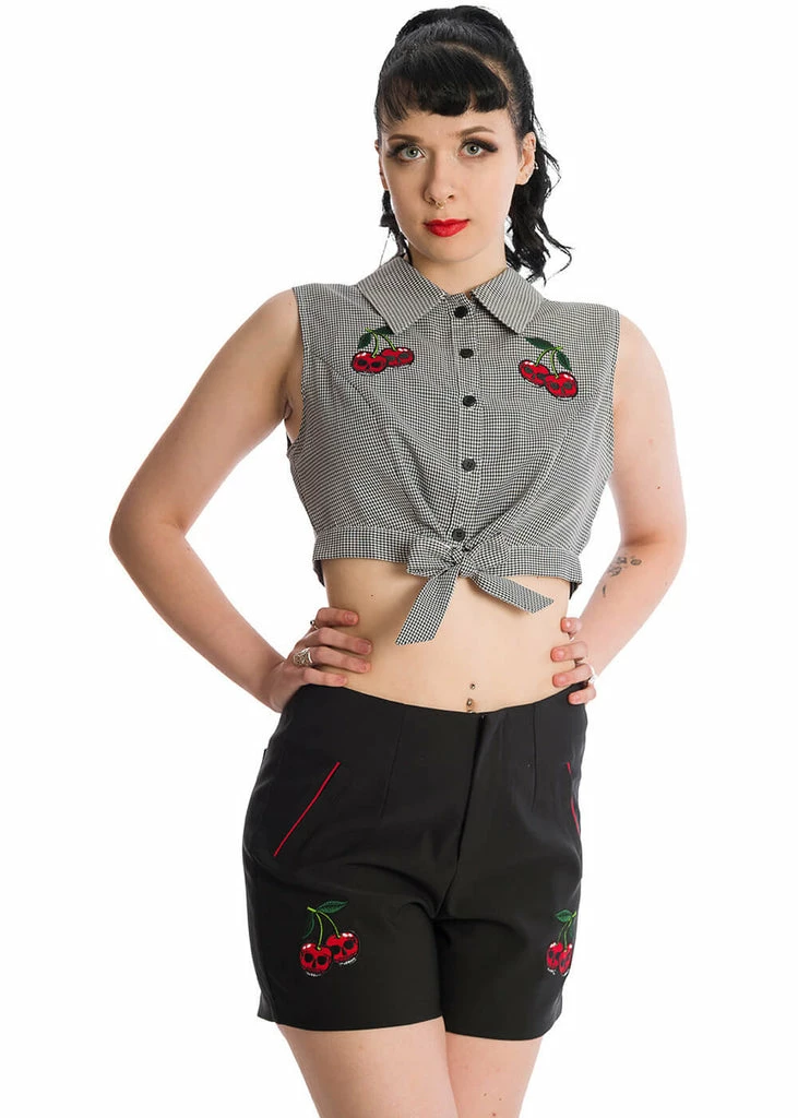 Banned Cherry Skull Up 50's Blouse Black 3 Banned Cherry Skull Up 50's Blouse Black