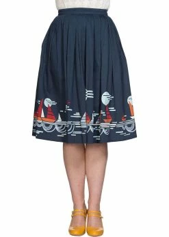 Banned Summer Sail 50's Swing Skirt Navy -KILLSTAR Sales Store banned SK25138 summer sail swing skirt nav 48 4 1024x1024