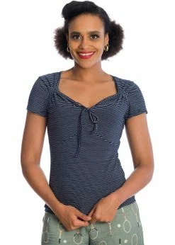 Banned Danni Stripe 50's Top Navy Blue