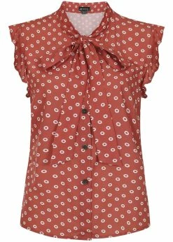 Bright & Beautiful Penny Doughnut Polka 70's Blouse Red