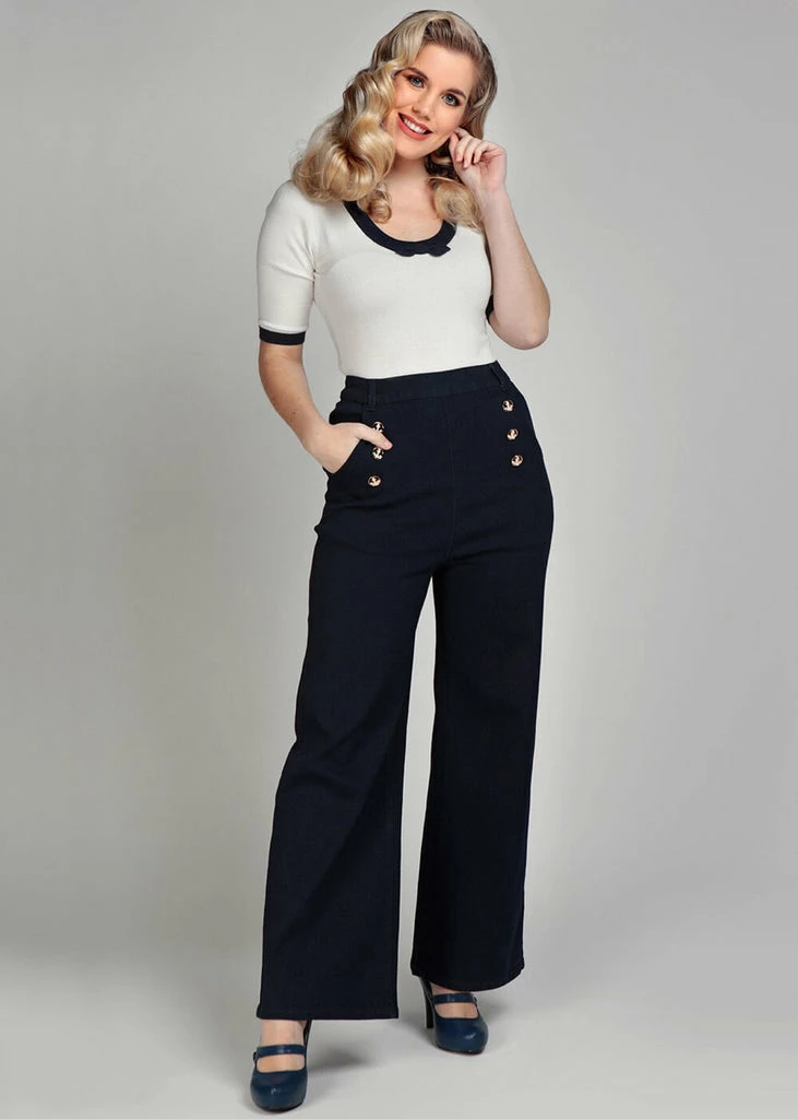Collectif Taci Nautical 40's Jeans Navy Blue 7 Collectif Taci Nautical 40's Jeans Navy Blue - Image 5