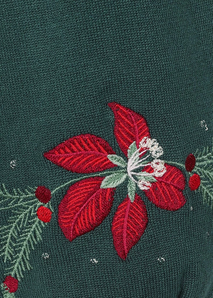 Collectif Stevie Escapist Floral 50's Jumper Green 5 Collectif Stevie Escapist Floral 50's Jumper Green - Image 3