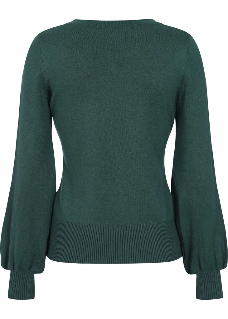 Collectif Stevie Escapist Floral 50's Jumper Green 6 Collectif Stevie Escapist Floral 50's Jumper Green - Image 4