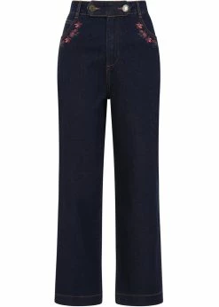 Collectif Maggie Floral Denim 70's Jeans Navy