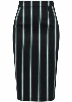 Collectif Polly Witch Stripes 50's Pencil Skirt Black