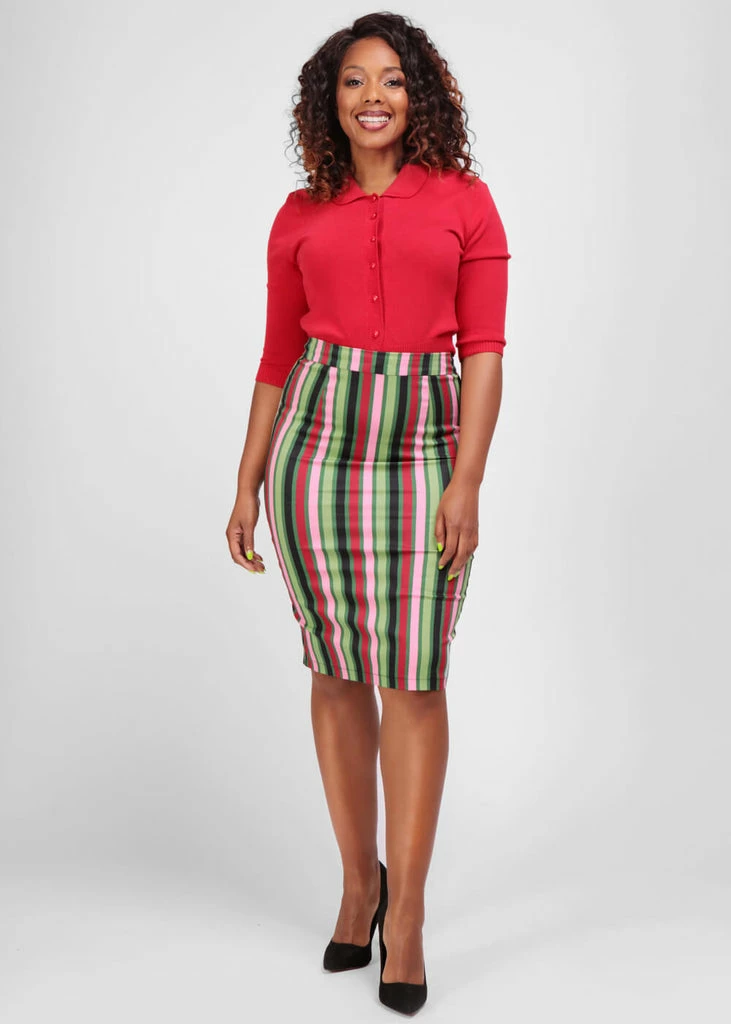 Collectif Polly Mountain Stripe 50's Pencil Skirt Multi 4 Collectif Polly Mountain Stripe 50's Pencil Skirt Multi - Image 2