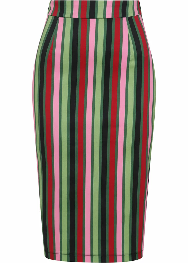 Collectif Polly Mountain Stripe 50's Pencil Skirt Multi 3 Collectif Polly Mountain Stripe 50's Pencil Skirt Multi