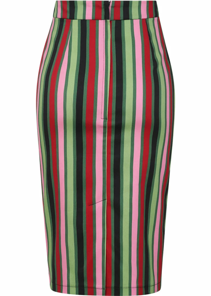 Collectif Polly Mountain Stripe 50's Pencil Skirt Multi 6 Collectif Polly Mountain Stripe 50's Pencil Skirt Multi - Image 4