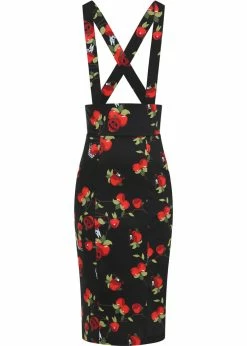 Collectif Alexa Deathly Apples 50's Pencil Skirt Black