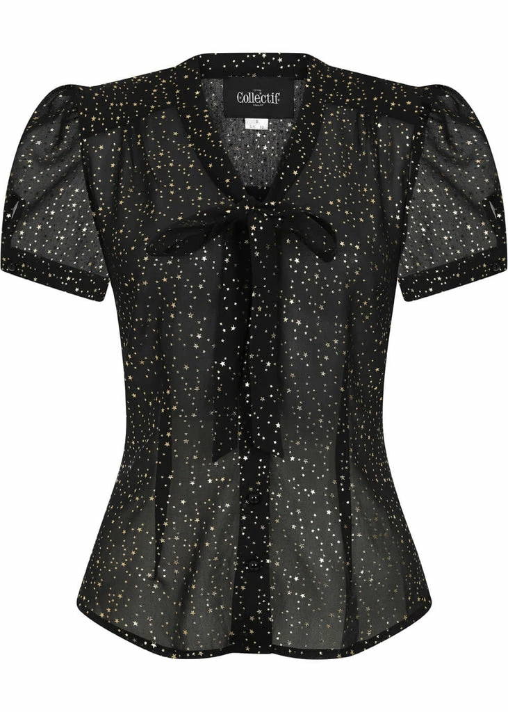 Collectif Tura Little Stars 40's Blouse Black 3 Collectif Tura Little Stars 40's Blouse Black