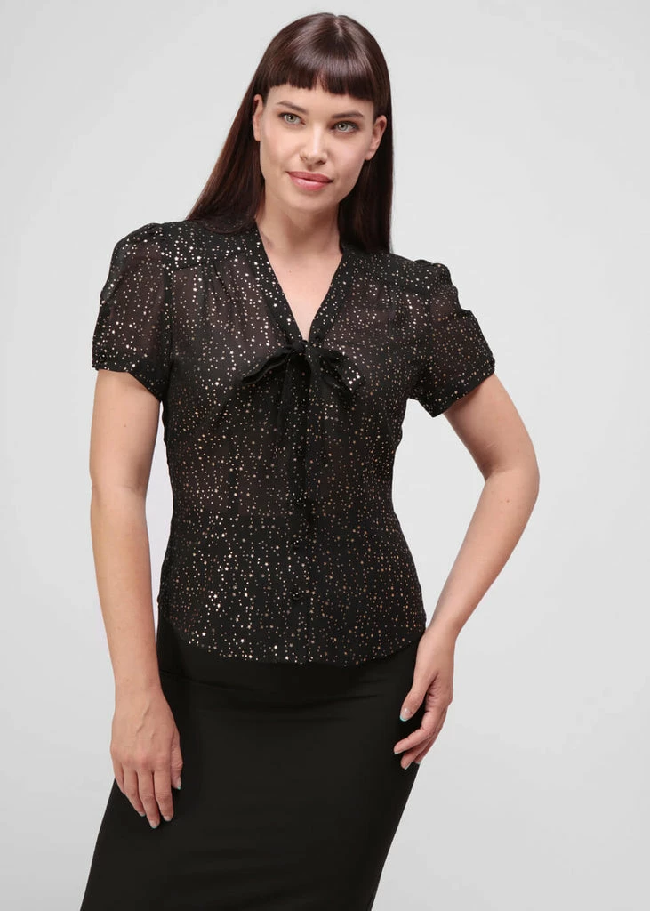 Collectif Tura Little Stars 40's Blouse Black 4 Collectif Tura Little Stars 40's Blouse Black - Image 2