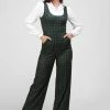 Collectif Gael Houndstooth Pinafore 40's Jumpsuit Green