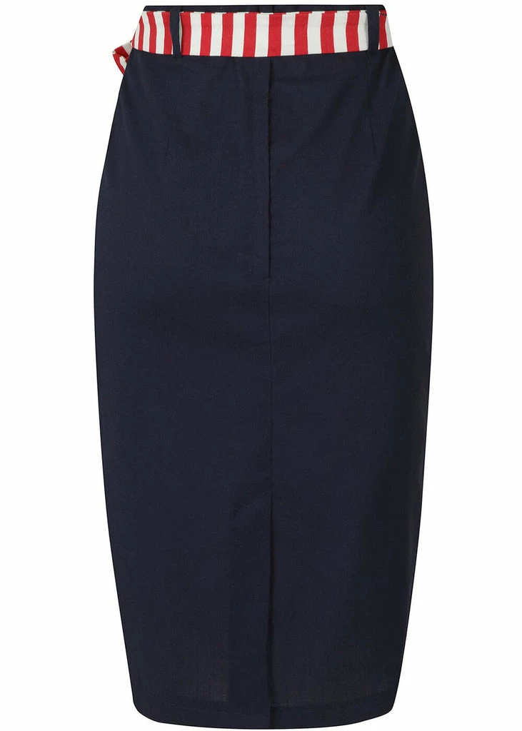 Collectif Marinella 40's Pencil Skirt Navy 6 Collectif Marinella 40's Pencil Skirt Navy - Image 4