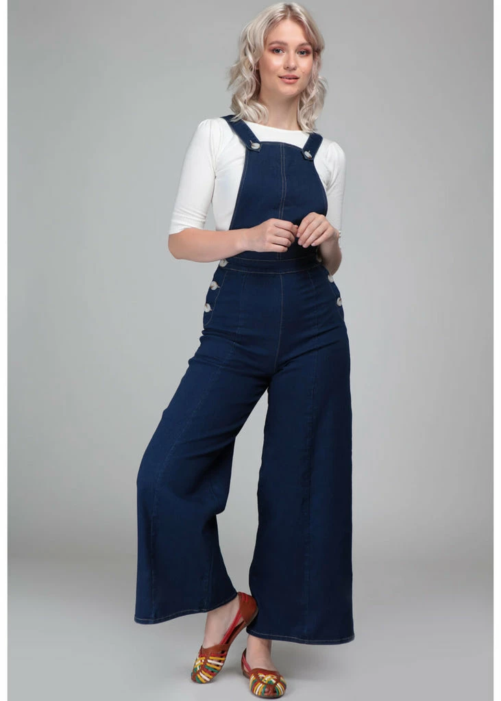 Collectif Thelma Denim 60's Dungarees Navy 4 Collectif Thelma Denim 60's Dungarees Navy - Image 2