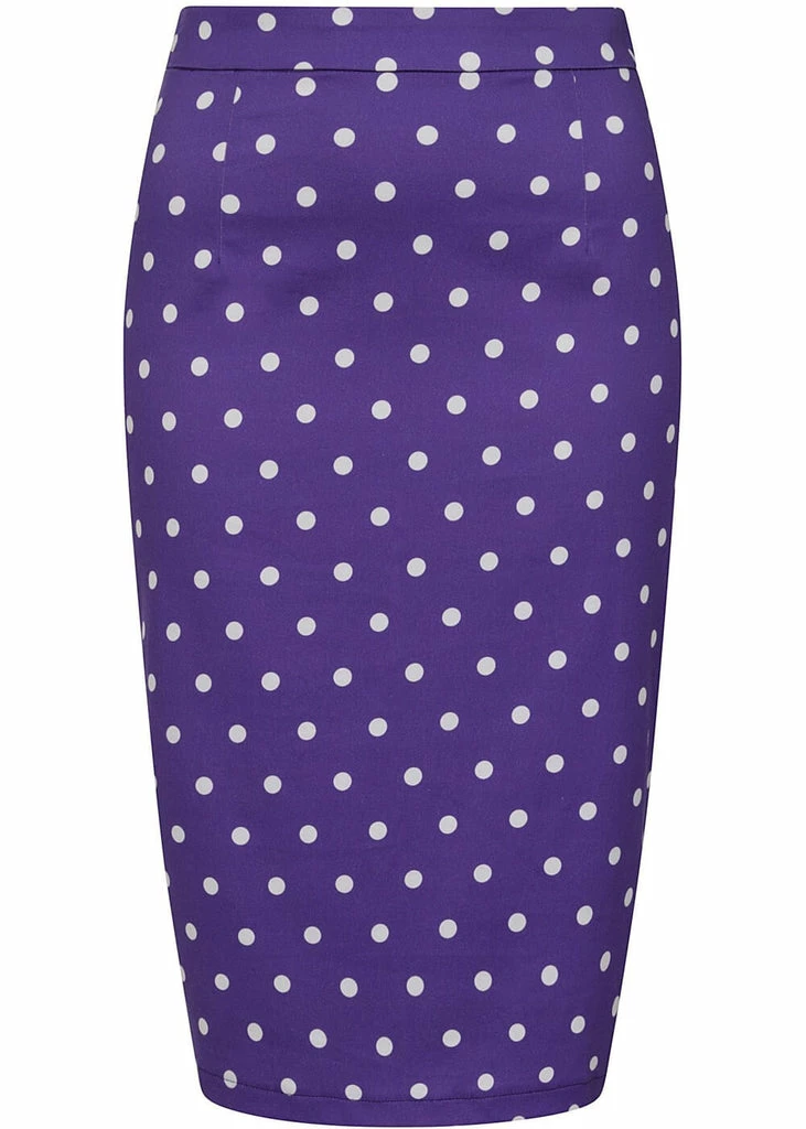 Collectif Polly Pretty Polka 50's Pencil Skirt Purple 3 Collectif Polly Pretty Polka 50's Pencil Skirt Purple