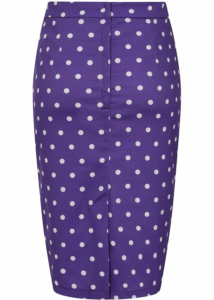 Collectif Polly Pretty Polka 50's Pencil Skirt Purple 5 Collectif Polly Pretty Polka 50's Pencil Skirt Purple - Image 3