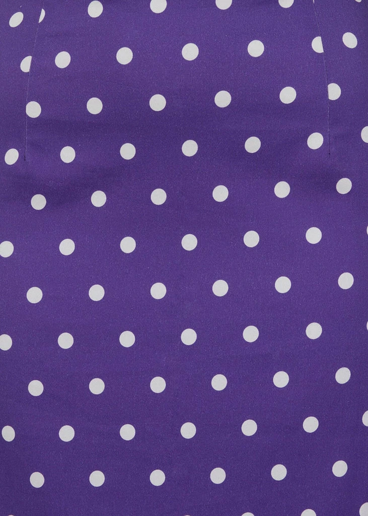 Collectif Polly Pretty Polka 50's Pencil Skirt Purple 6 Collectif Polly Pretty Polka 50's Pencil Skirt Purple - Image 4