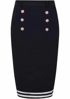 Collectif Nancy Nautical 40's Pencil Skirt Navy