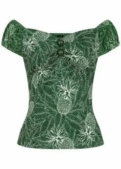 Collectif Dolores Pineapple Palm 50's Top Green