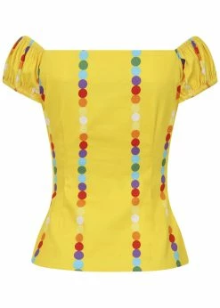 Collectif Dolores Rainbow Polka Stripe 50's Top Yellow -KILLSTAR Sales Store collectif SS210405J dolores rainbow top yel 1 1024x1024