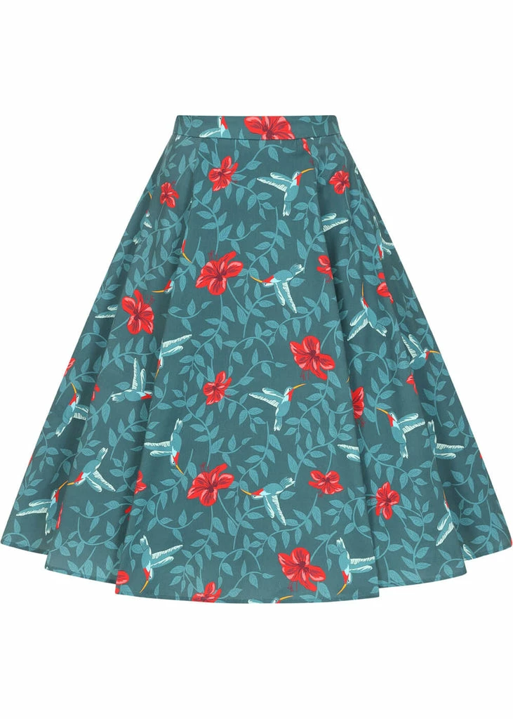 Collectif Matilde Hummingbird Eden Swing Skirt Teal 3 Collectif Matilde Hummingbird Eden Swing Skirt Teal