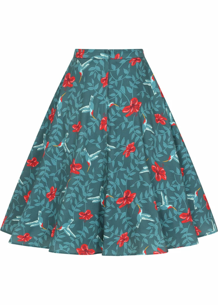 Collectif Matilde Hummingbird Eden Swing Skirt Teal 6 Collectif Matilde Hummingbird Eden Swing Skirt Teal - Image 4