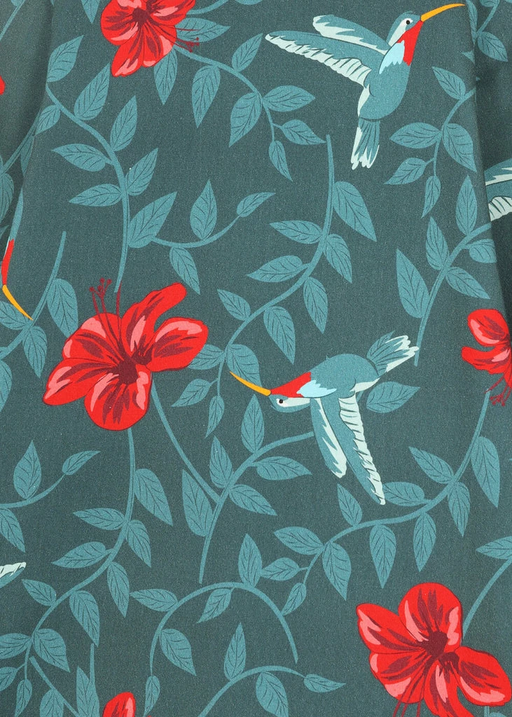 Collectif Matilde Hummingbird Eden Swing Skirt Teal 4 Collectif Matilde Hummingbird Eden Swing Skirt Teal - Image 2