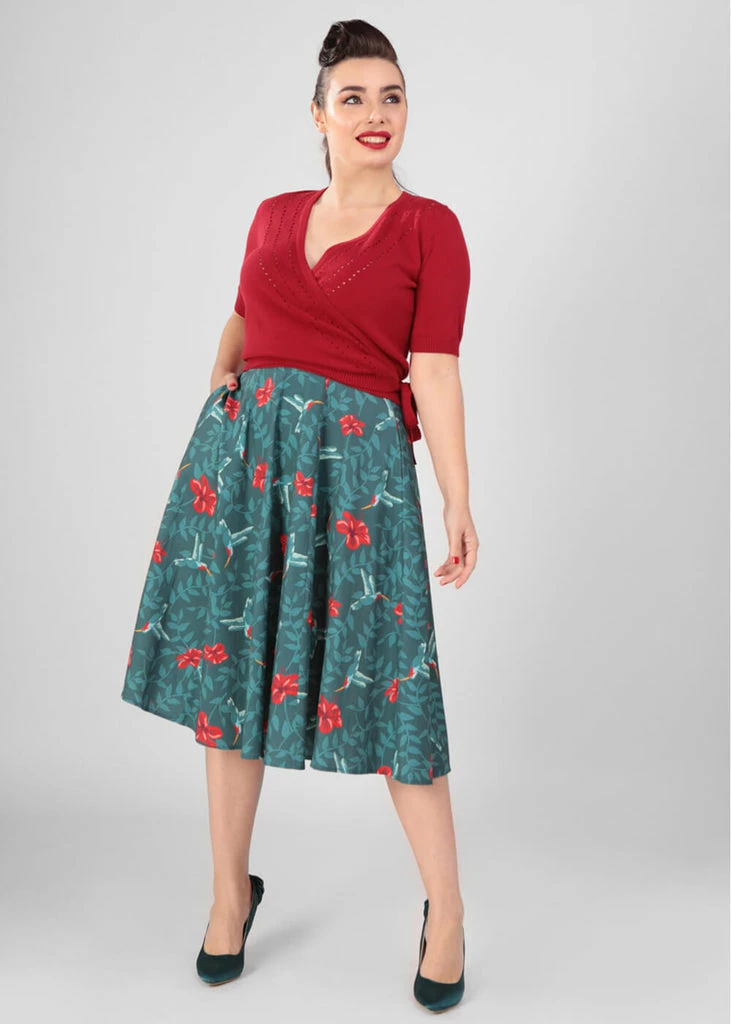 Collectif Matilde Hummingbird Eden Swing Skirt Teal 5 Collectif Matilde Hummingbird Eden Swing Skirt Teal - Image 3