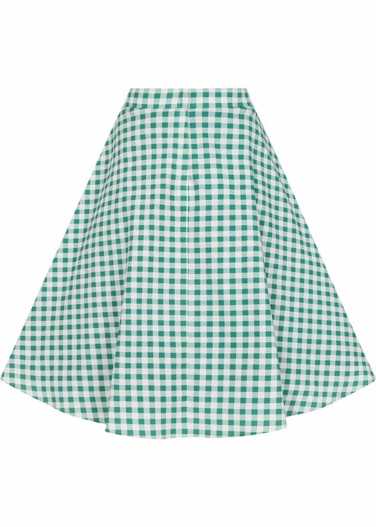 Collectif Veronica Strawberry Gingham 40's Swing Skirt Green 6 Collectif Veronica Strawberry Gingham 40's Swing Skirt Green - Image 4