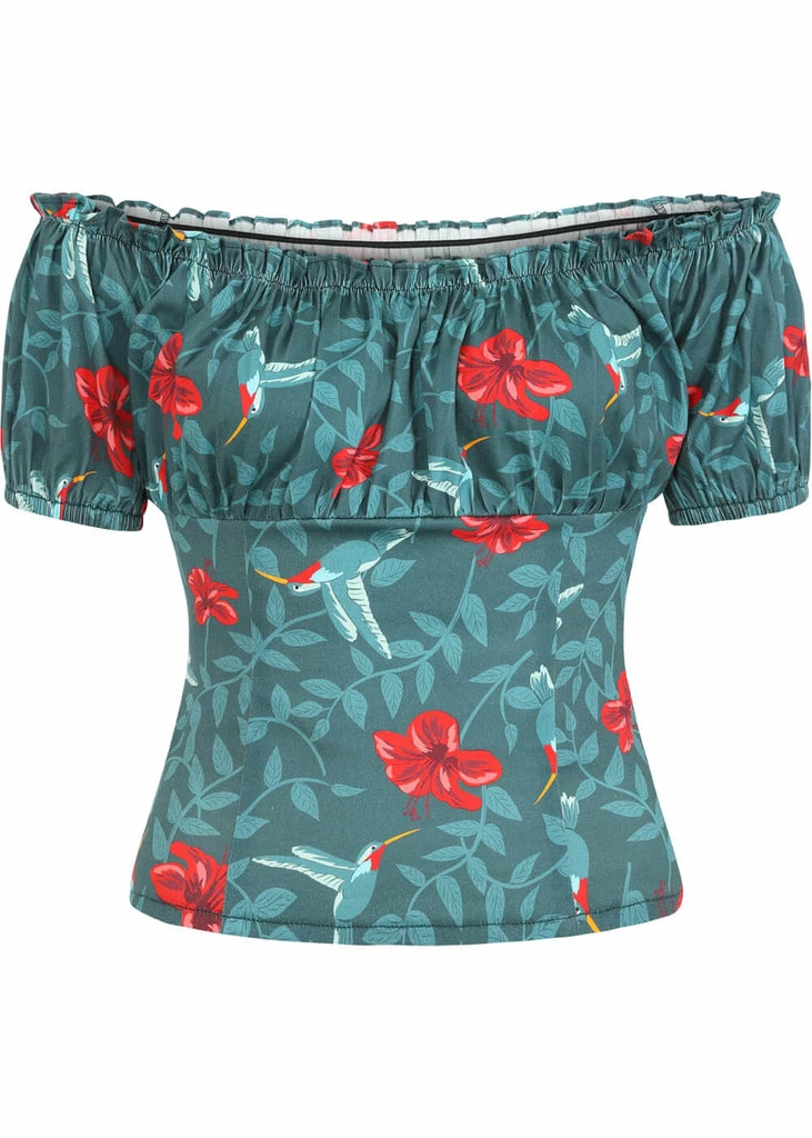 Collectif Viviana 50's Hummingbird Eden Top Teal 3 Collectif Viviana 50's Hummingbird Eden Top Teal