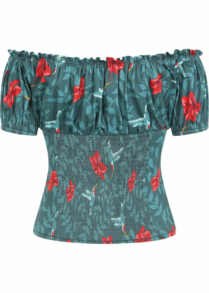 Collectif Viviana 50's Hummingbird Eden Top Teal 7 Collectif Viviana 50's Hummingbird Eden Top Teal - Image 5