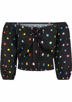 Collectif Stevie Rainbow Polka Dot 60's Top Black