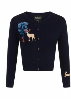 Collectif Jessie Forest Friends 50's Cardigan Navy Blue