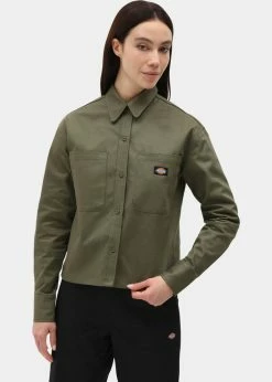 Dickies Womens Chokio Herringbone Shirt Military Green