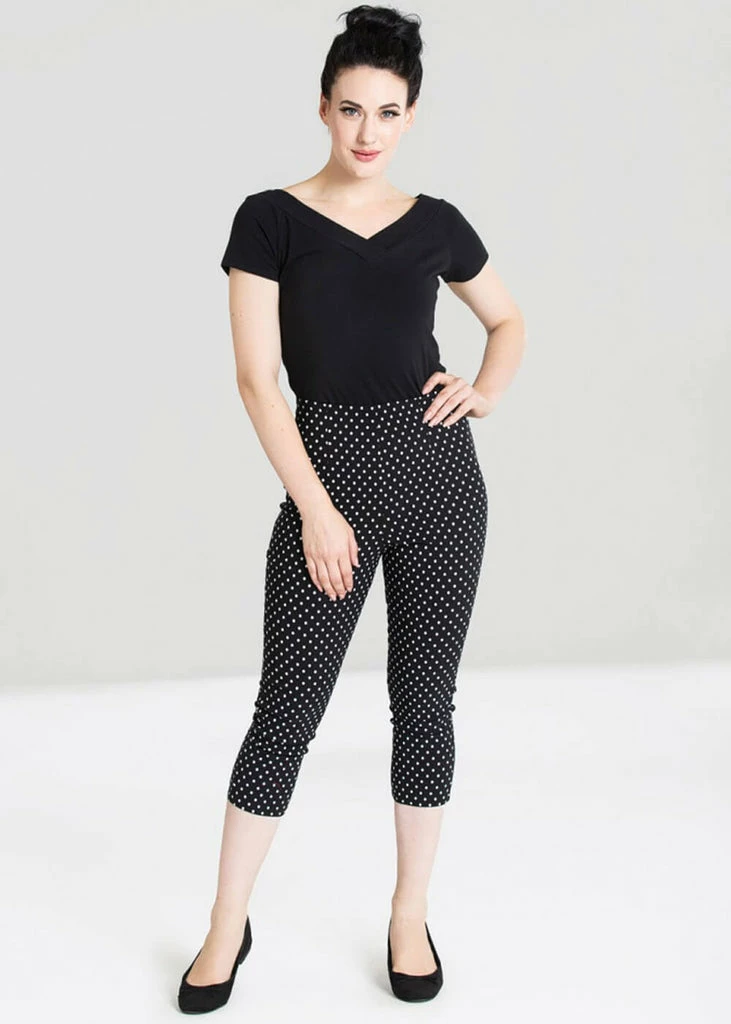 Hell Bunny Kay Polkadot 50's Capri Trousers Black 4 Hell Bunny Kay Polkadot 50's Capri Trousers Black - Image 2