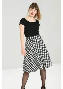 Hell Bunny Blake Houndstooth 60's A-Line Skirt Black White
