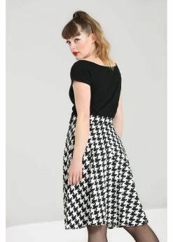 Hell Bunny Blake Houndstooth 60's A-Line Skirt Black White -KILLSTAR Sales Store hell bunny HLB50156 blake skirt blk white 3 1024x1024