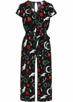 Hell Bunny Good Fortune Snake 70's Jumpsuit Black