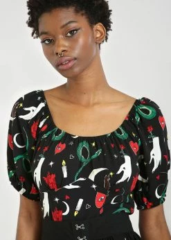 Hell Bunny Good Fortune Snake 70's Crop Top Black -KILLSTAR Sales Store hell bunny HLB60144 good fortune crop top blk 0 1024x1024