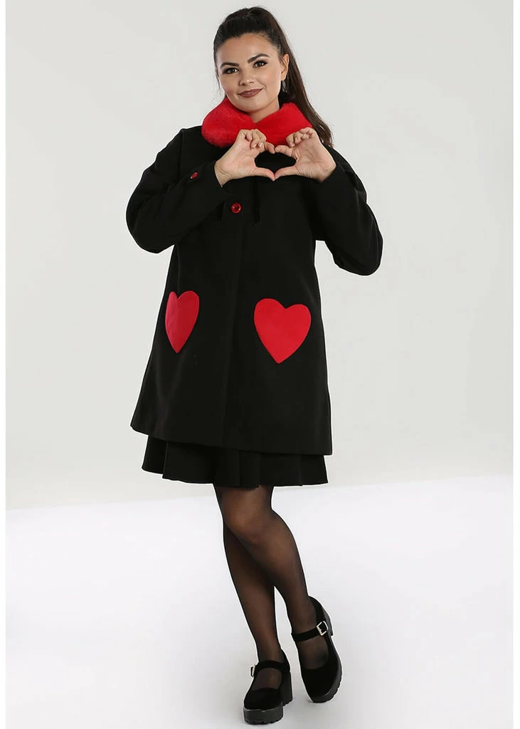 Hell Bunny Corazon Heart Coat Black Red - Image 3