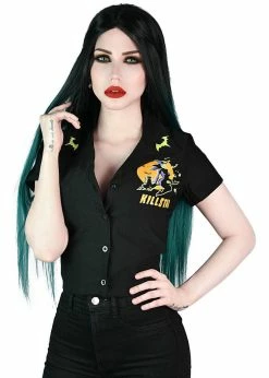 Killstar Vince Ray Witch Queen Crop 50's Bowling Shirt Black