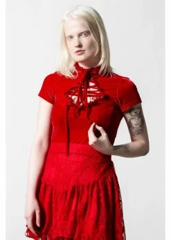Killstar Malady Velvet 40's Top Red