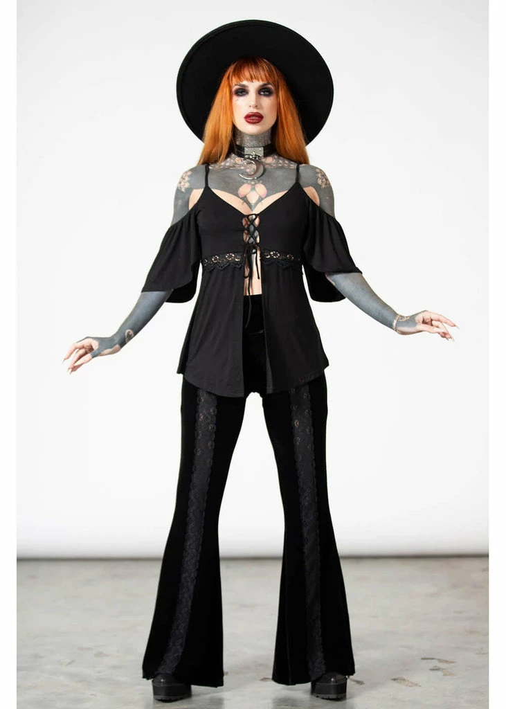 Killstar Verna Velvet Flare Trousers Black 5 Killstar Verna Velvet Flare Trousers Black - Image 3