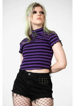 Killstar Malkin Stripe Crop Top Purple