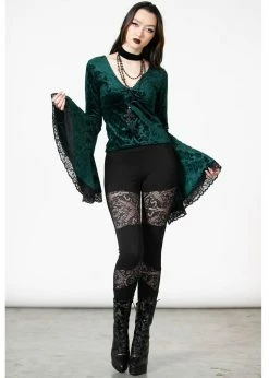 Killstar Aetheling Unicorn Velvet 70's Top Emerald Green -KILLSTAR Sales Store killstar KSRA006456 aetheling top emerald 0 1024x1024