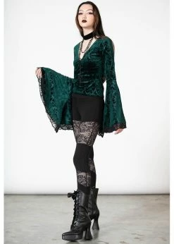 Killstar Aetheling Unicorn Velvet 70's Top Emerald Green -KILLSTAR Sales Store killstar KSRA006456 aetheling top emerald 2 1024x1024